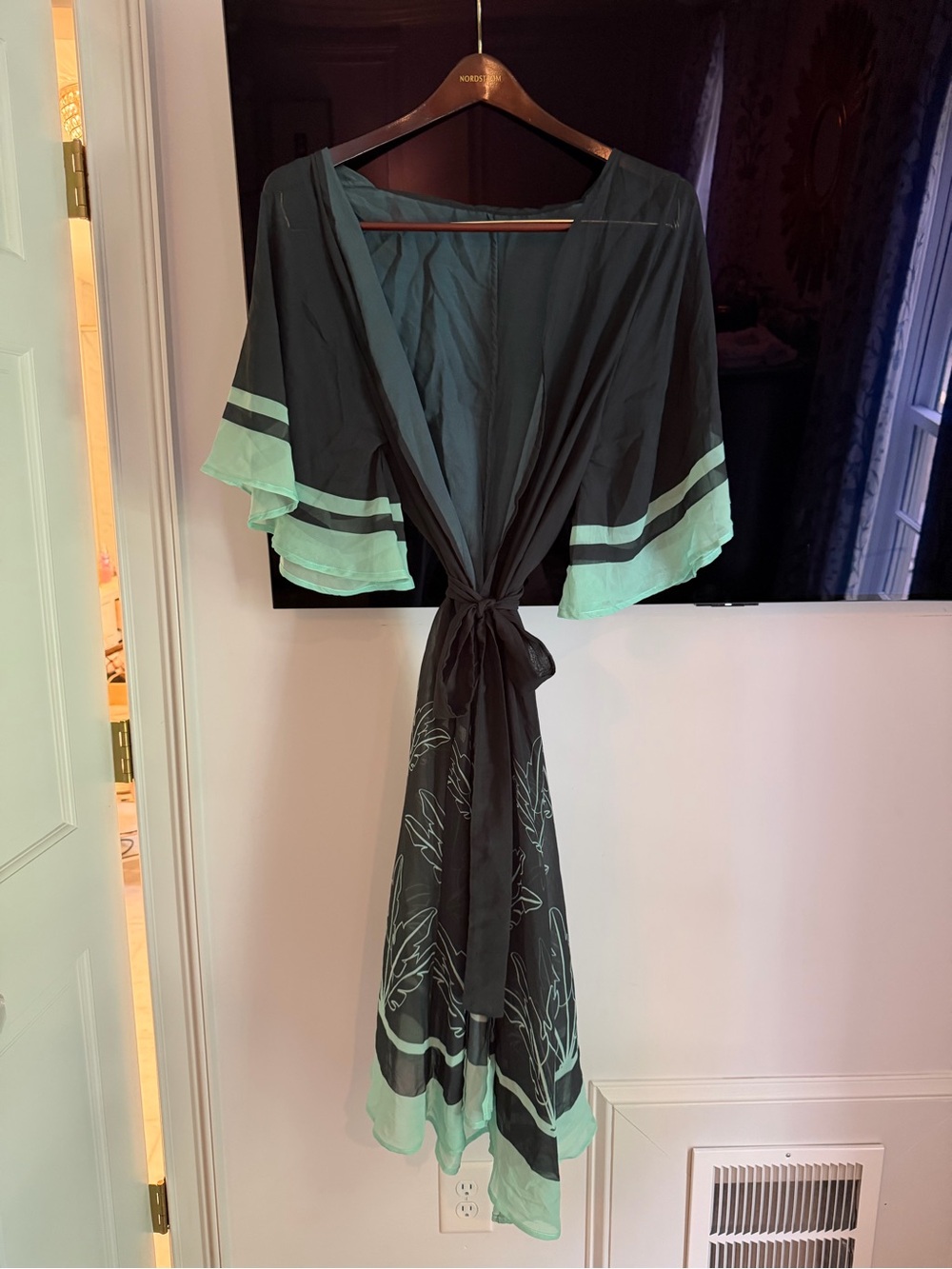 Emerald & Mint Green Tie-Waist Sheer Kimono